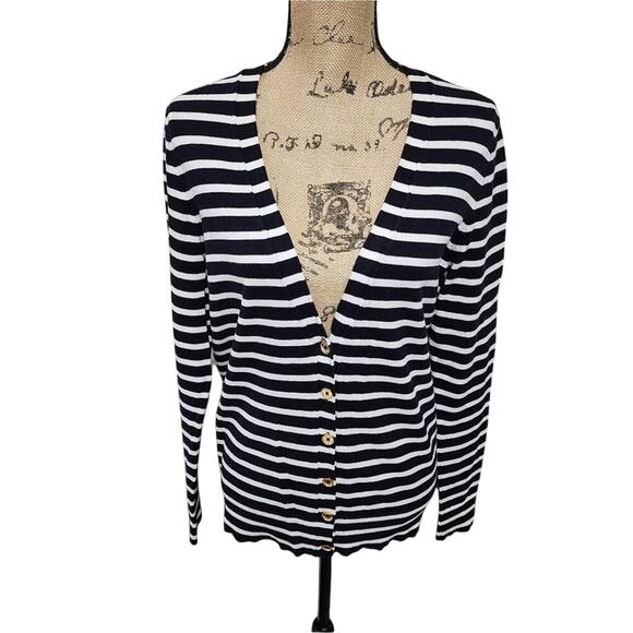 Michael Kors striped sailor button down lightweight cardigan sweater size medium - Picture 1 of 6